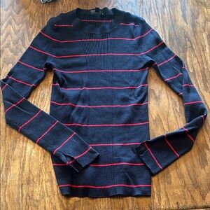 Athleta Black Crewneck Top with Red Stripes